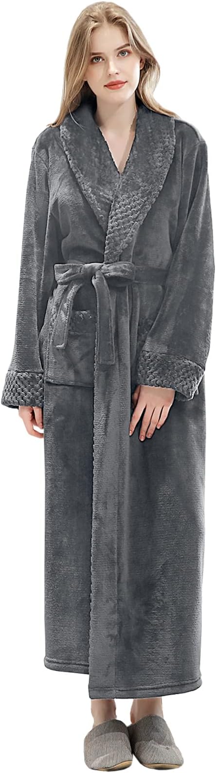 Hellomamma Long Bath Robe for Womens Plush Soft Fleece Bathrobes Nightgown Ladies Pajamas Sleepwear Housecoat