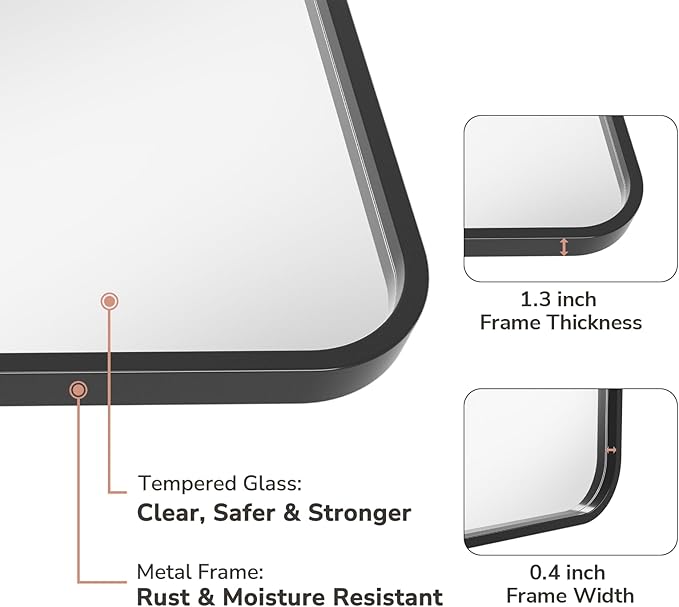 USHOWER 2-Pack Black Bathroom Mirrors 24 x 36 Inch, Metal Frame Rectangle Mirror, Modern Farmhouse Vanity Mirror, Wall Mounted