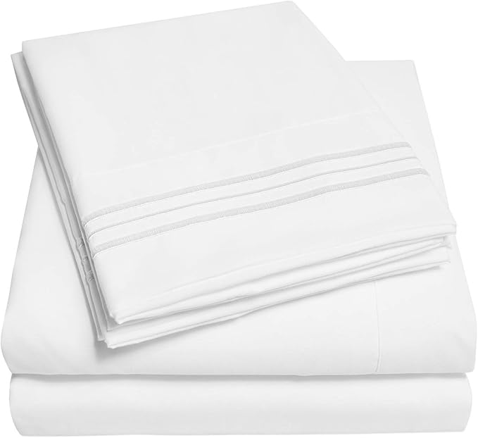 1500 Supreme Collection Twin Sheet Sets White - 3 Piece Bed Sheets and Pillowcase Set for Twin Mattress - Extra Soft, Elastic Corner Straps, Deep Pocket Sheets, Twin White