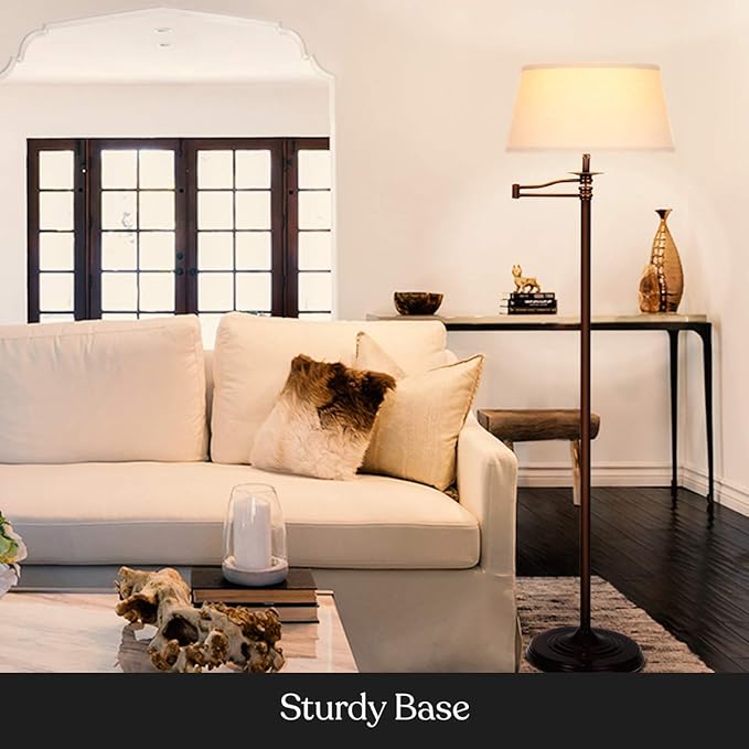 Brightech Caden LED Floor Lamp - Tall Standing Lamp with Swing Arm for Living Rooms & Offices - Industrial Bronze
