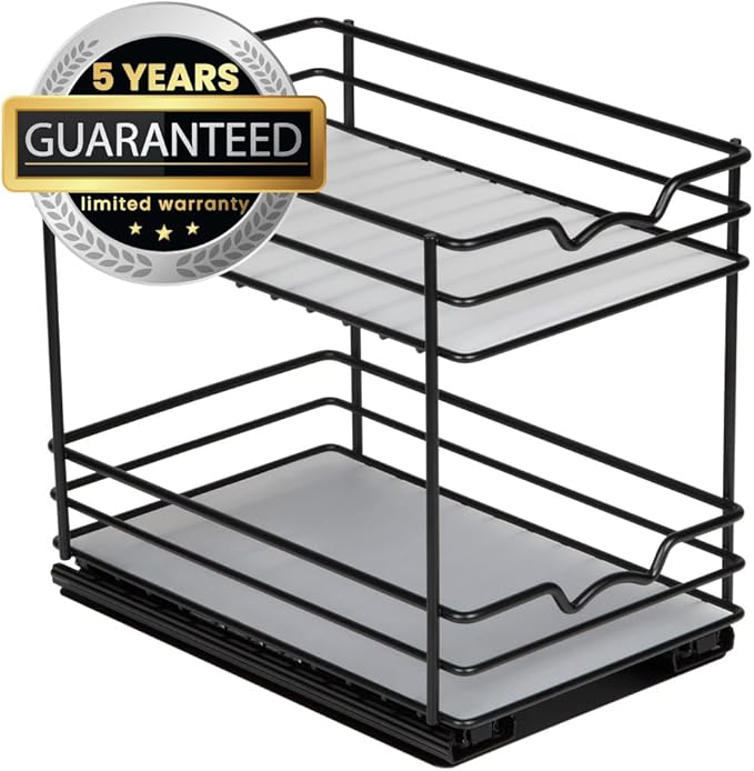 Pull Out Cabinet Organizer for Spices, Cans - Heavy Duty with Lifetime Limited Warranty- Pull Out Spice Rack- Cabinet Pull Out Shelf for Cans,Dishes, Etc, 6-1/2"Wx10-3/8"Dx8-7/8"H, Black