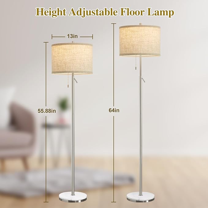 GyroVu Marble Floor Lamp, Adjustable Height Standing Lamp with Marble Base Tall Lamp with Pull Chain Switch Floor Lamps for Living Room, Bedroom & Office Bulbs Not Included(Silver)