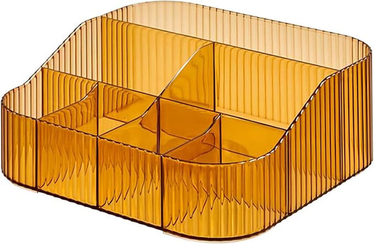 DASITON Large Capacity Makeup Brush Holder,8 Slot Makeup Brush Cup,Vintage striped Make Up Brush Holder,for Vanity Decor,Bathroom Countertops,Desk Storage Container,Cosmetic Display cases(Yellow-XL)