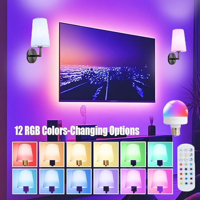 JKEYES Battery Operated Wall Sconce Set of 2,Black Cordless Wall Lights with 5200mAh Dimmable Detachable Rechargeable Bulbs, 12 Colors Sconces Wall Decor for Bedroom Living Room Hallway