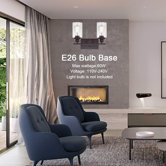 MELUCEE 2-Light Industrial Bathroom Lighting Oil Rubbed Bronze with Clear Glass Shade, Porch Light Fixtures Wall Mount Sconces for Bedroom Living Room Kitchen (Patent No.: US D963914 S)