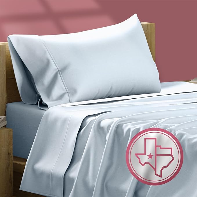 TEXAS LINEN CO. Luxury Egyptian Cotton Twin XL Sheet Set 800 Thread Count 3 PC Light Blue Egyptian Cotton Sheets for Twin XL Bed, Extra Long Staple Soft Cooling Sheets, 16" Deep Pocket Dorm Sheets