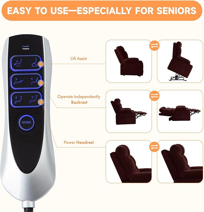 Triple Motor Large-Wide Power Lift Recliner Chair with Power Headrest for Big and Tall Elderly, Infinite Position, Massage Heat, Extend Footrest, USB, Cup Holder, Plush Flannel Red