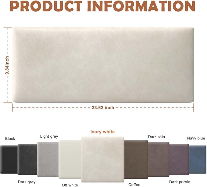 IFNOW Wall Mounted Upholstered Headboard King, 3D Peel and Stick Soundproof Panels, Reusable and Removable Padded Leather Bed Headboard, 12 Panels 9.84" x 23.62", Ivory White