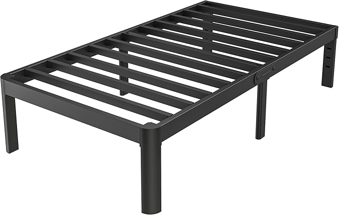 Black Bed Frame Twin Size 16 Inch, Metal Twin Bed Frame No Box Spring Needed, DIY Headboard Holes, Heavy Duty Steel Support 3500 LBS, Noiseless, Round Corner Legs, Storage Space, Easy Assembly
