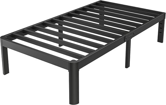 Black Bed Frame Twin Size 16 Inch, Metal Twin Bed Frame No Box Spring Needed, DIY Headboard Holes, Heavy Duty Steel Support 3500 LBS, Noiseless, Round Corner Legs, Storage Space, Easy Assembly