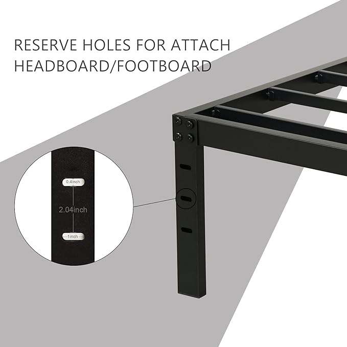 Full Size Bed Frame 18 inch Tall, 3500lbs Heavy Duty Metal Platform with Steel Slats Support, No Box Spring Needed, 18-inch Bedframe with Ample Storage, Sturdy and Noise-Free, Black