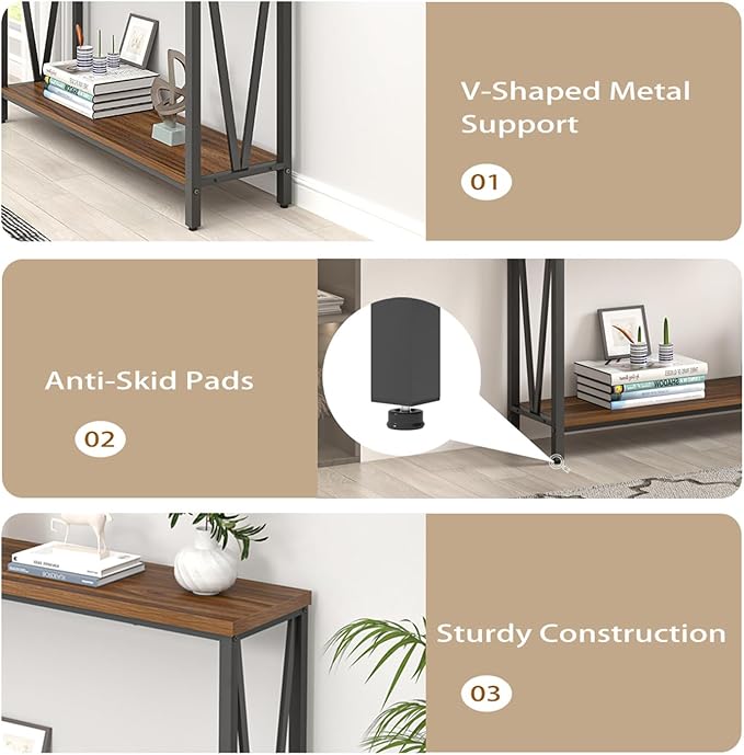 FOLUBAN Entryway Table, Narrow Console Table, Modern Sofa Table for Living Room, Hallway, Behind Couch (Rustic Walnut)