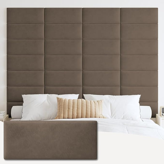 IFNOW Upholstered Wall Mounted Headboard, 3D Peel & Stick Soundproof Wall Panels, Reusable Padded Leather Bed Headboard, 6 Panels 9.84" x 23.62", Coffee