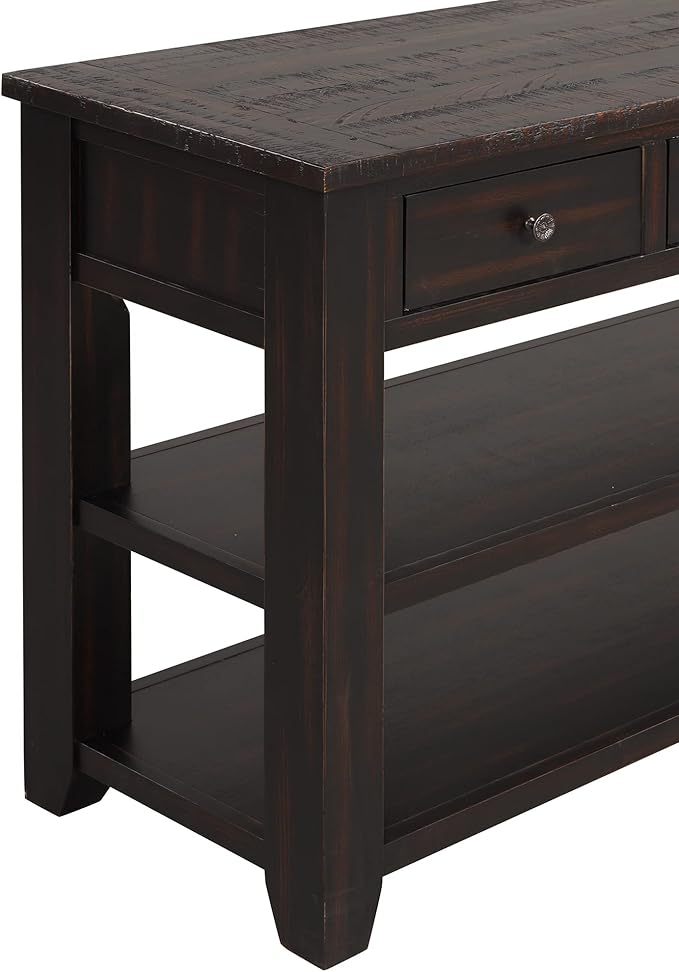 Knocbel Farmhouse Entryway Long Console Table with 3 Storage Drawers and Bottom Open Shelves, Entry Hallway Foyer Sofa Table with Handles, Distressed Black, 29.9" H x 48.8" W x 15.8" D (Black)