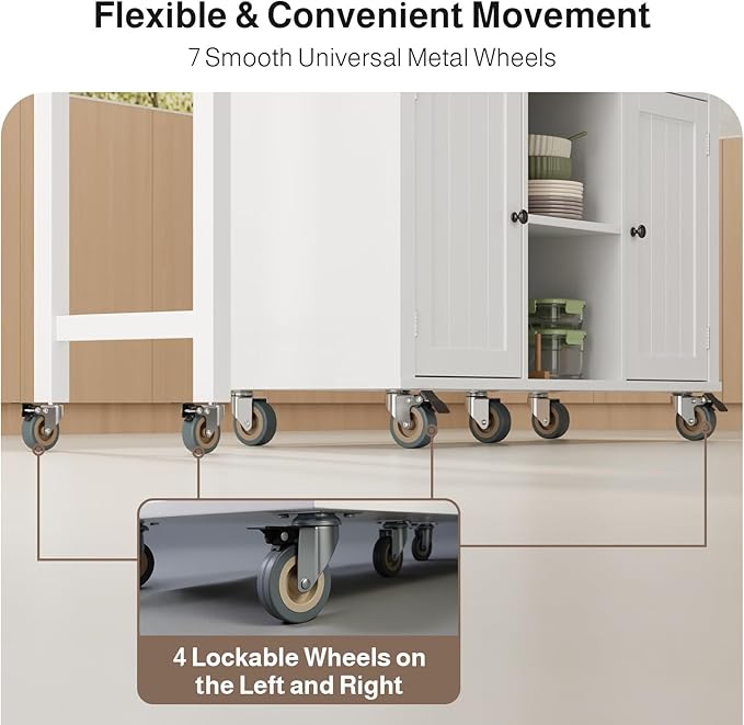 Ahomly Kitchen Island with Extendable Table for 2, 79.06" Extendable Kitchen Island Cart on Wheels with Storage Cabinet & 2 Open Shelves, Island Table for Kitchen with 3 Drawers, White