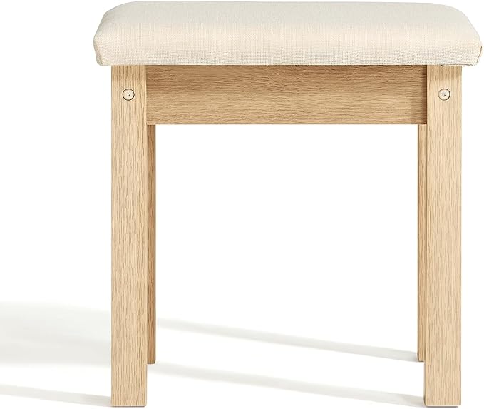 LEYAOYAO Vanity Stool, Elegant Makeup Stool with Comfortable Fabric Cushion, Sturdy Wooden Frame, Modern Vanity Bench for Bedroom and Bathroom-Natural Wood