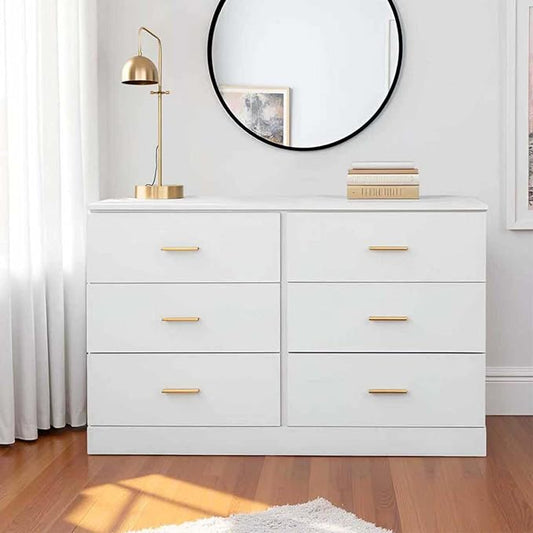 6 Drawer Dresser, Wide Chest of Drawers Organizer Storage with Drawers, Large White Storage Tower Unit, Modern Minimalist Closet Store Organizer for Bedroom or Living Room, Anti-Tipping Device (White)