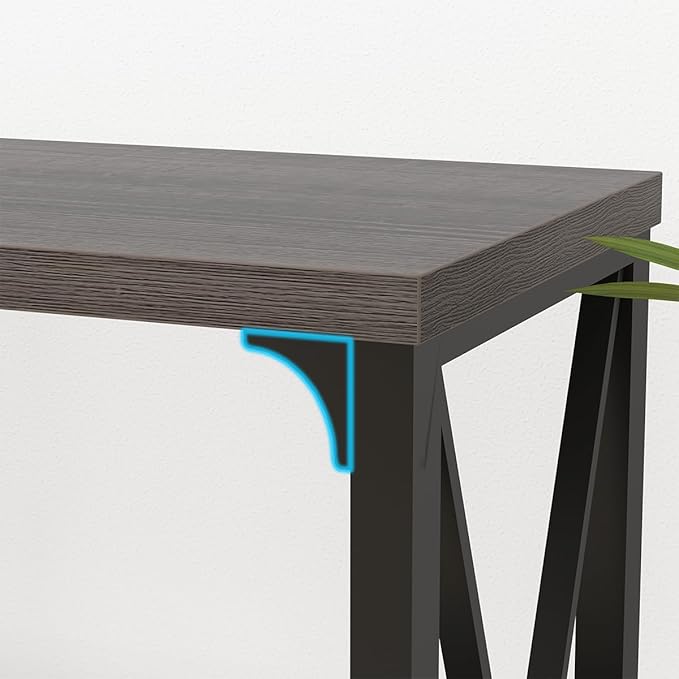 IBF Console Sofa Table, Industrial Metal Wood Entryway Table, Modern Hallway Foyer Table Behind Couch Table, 3 Tier Entry Table with Storage Shelves for Living Room Bedroom, Dark Gray Oak, 55 Inch