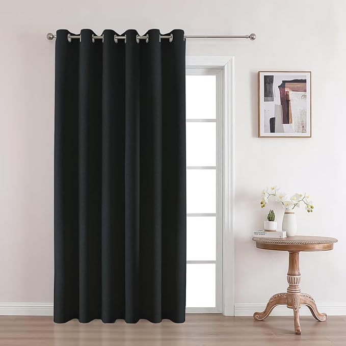 Joydeco Black Blackout Curtains 120 Inches Long, Extra Long Curtains 120 Inch Length 1 Panel for Bedroom, Thermal Insulated Linen Black Out Curtains with Grommets(100x120, Black)