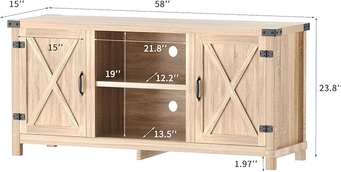 JUMMICO TV Stand, 65 Inch TV Farmhouse Entertainment Center with Double Barn Doors and Storage Cabinets, Console TV Table Media for Living Room, Bedroom (Pale Yellow)