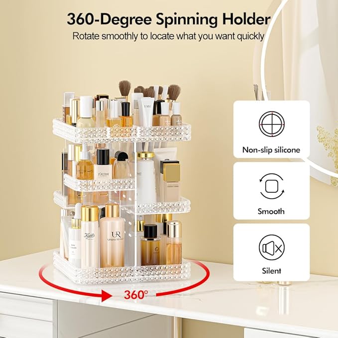 Rotating Makeup Organizer for Vanity, Organizador De Perfumes High-Capacity Acrylic Make Up Storage Skin Care Organizers, Cosmetic Storage Vanity Countertop (Plus Size Clear)