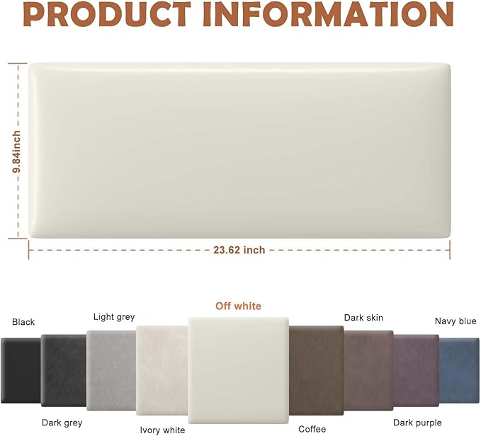 IFNOW Wall Mounted Upholstered Headboard Full, 3D Peel and Stick Soundproof Wall Panels, Reusable and Removable Padded Headboard Leather Bed, 6 Panels 9.84" x 23.62", Beige