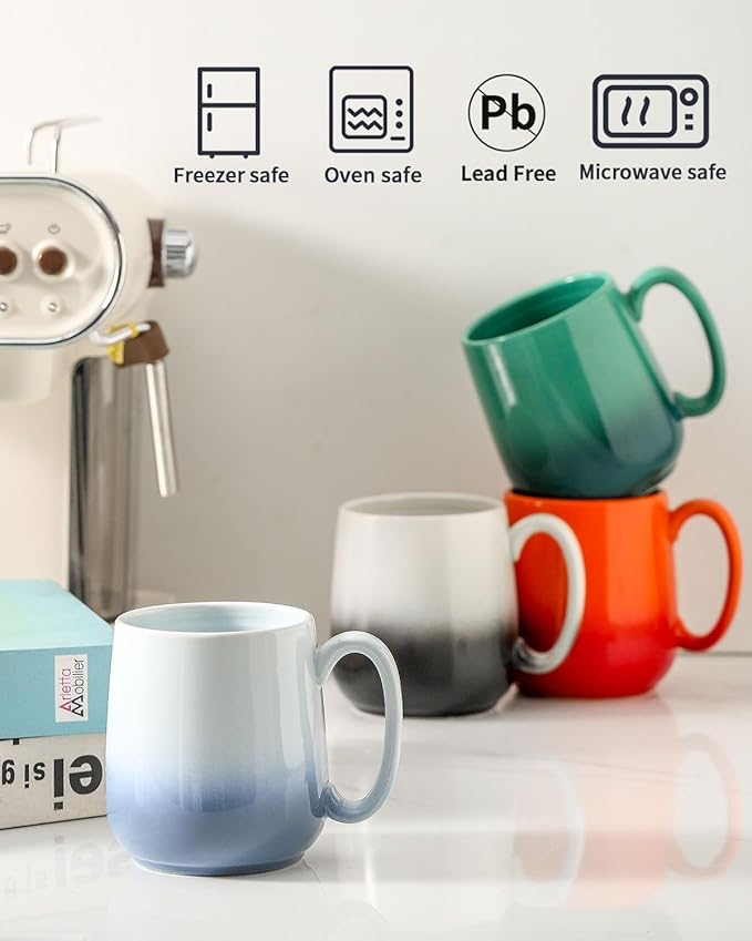 Hasense Coffee Mugs, 15 OZ Ceramic Coffee Cups With Handle, Large Mugs for Latte, Milk, Microwavable & Dishwasher Safe, Assorted Colors