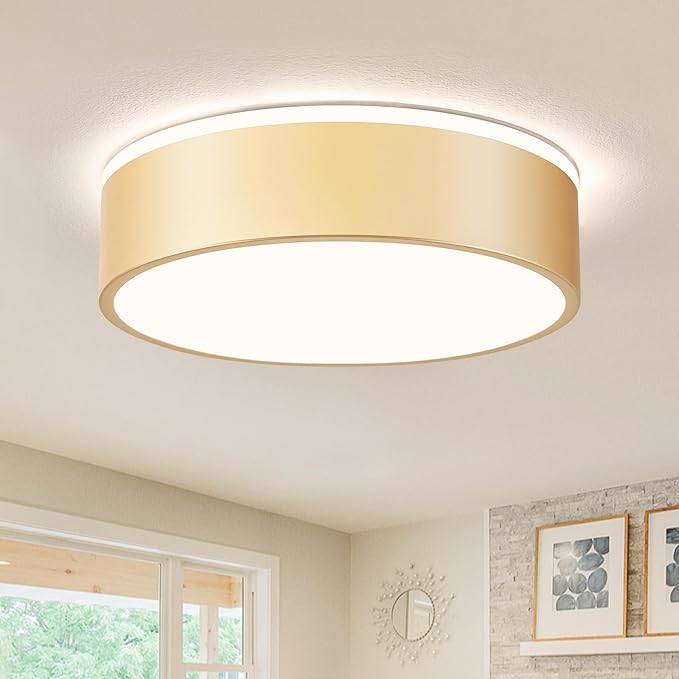 Vikaey Gold LED Ceiling Light, Modern Flush Mount Ceiling Light Fixture, Minimalist Round Metal Lighting Fixture Ceiling Lamp for Hallway, Entryway, Bedroom, Balcony, 11.81 Inch