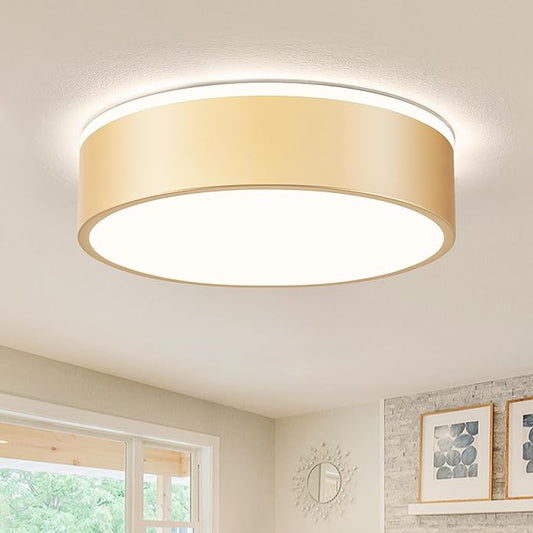 Vikaey Gold LED Ceiling Light, Modern Flush Mount Ceiling Light Fixture, Minimalist Round Metal Lighting Fixture Ceiling Lamp for Hallway, Entryway, Bedroom, Balcony, 11.81 Inch