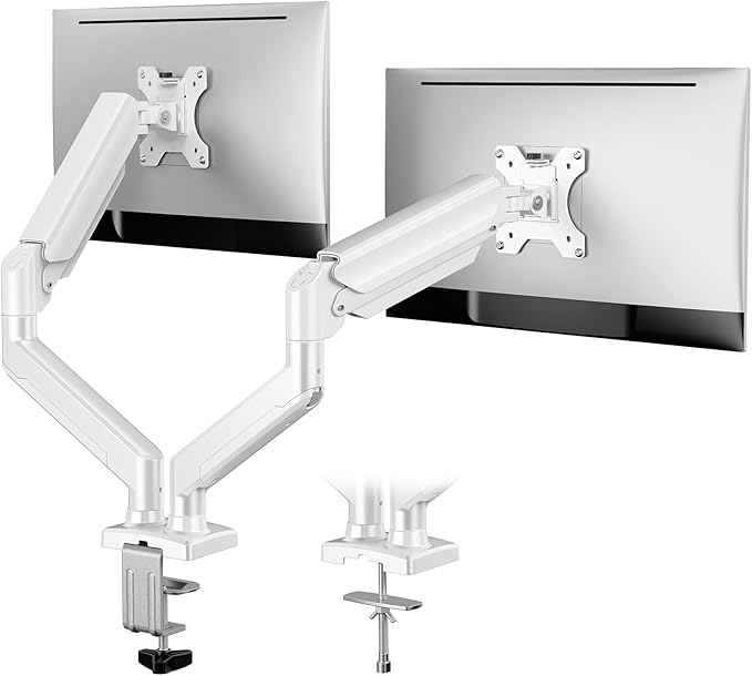 ErGear Dual Monitor Stand up to 32 inches Screen, Load-Bearing Max 22 lbs Each Arm, Adjustable Dual Monitor Mount, Sturdy Steel vesa Monitor Mount with Stable VESA 75x75 100x100mm-White