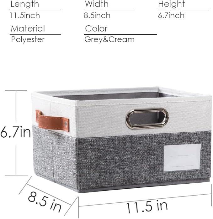PRANDOM Foldable Storage Bins with Handles [3-Pack] Fabric Collapsible Storage Boxes Baskets Cubes Containers with Handles for Closet Living Room Bedroom (Grey & White 11.5x8.5x6.7'')