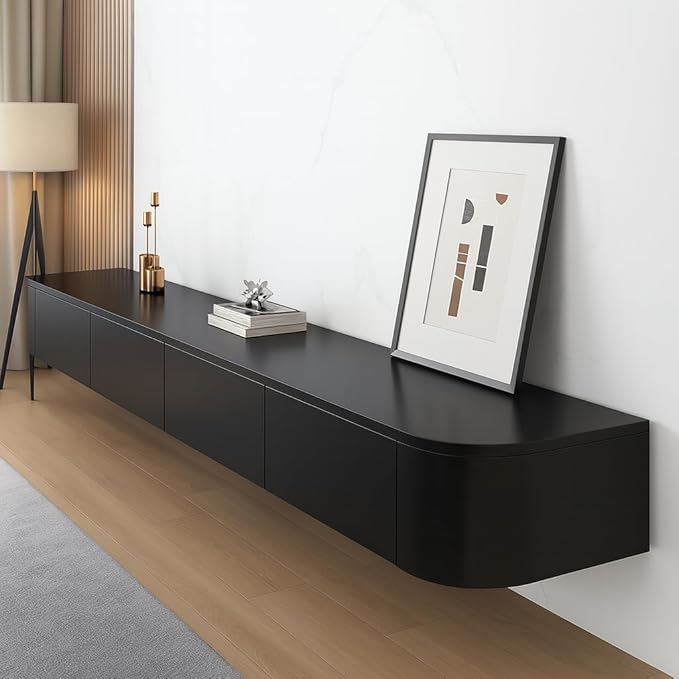 Floating TV Stand,55.1 Inch Wall Mounted TV Shelf,Modern Entertainment Center Media Console with Storage for Bedroom,Living Room (Black)