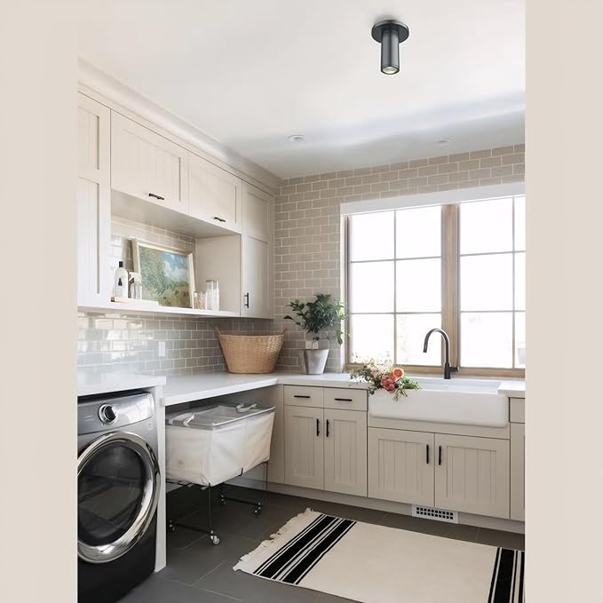 Soft Black Ceiling Light Fixture, Flush Mount LED Dimmable Cylinder Spot Light, Living Room Hallway Kitchen Dining Room Foyer