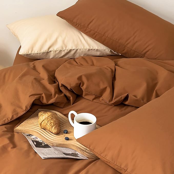 Luxlovery King Pumpkin Color Comforter Set Rust Bedding Set Burnt Orange Soft Breathable Blanket Quilts Soft Breathable Terracotta Cinnamon Bedding Comforter Set with 2 Pillowcases