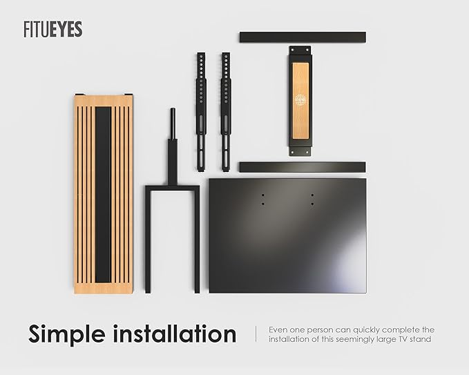 FITUEYES Design Wood TV Stand Swivel Mount with Hidden Back Storage for 32-65 inch TV Screens, Scandinavian Style Tall Floor TV Stand for Home Decor with Reinforced Base, Zen Series, Black