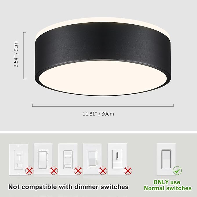 Vikaey Black LED Ceiling Light, Modern Flush Mount Ceiling Light Fixture, Minimalist Round Metal Lighting Fixture Ceiling Lamp for Hallway, Entryway, Bedroom, Balcony, 11.81 Inch
