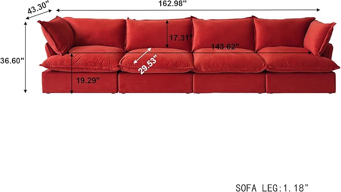 JACH Modular Sectional Couches for Living Room, 162" Deep 4 Seats Sectional Sofa, Cushion Covers Removable, Two Corners and Two Middle, Sofas Furniture for Living Room, Red