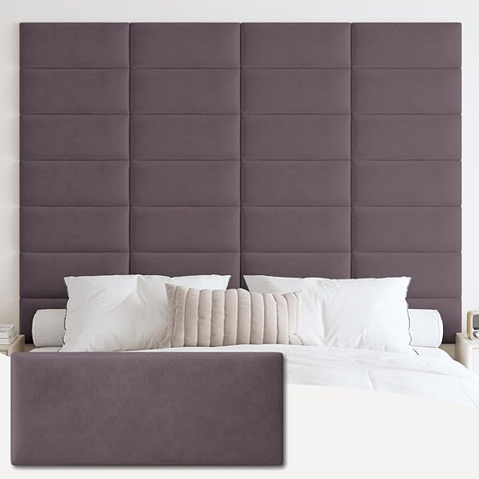 IFNOW Wall Mounted Upholstered Headboard Full, 3D Peel and Stick Soundproof Panels, Reusable and Removable Padded Leather Bed Headboard, 6 Panels 9.84" x 23.62", Dark Purple