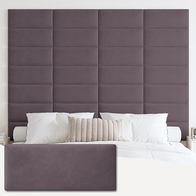 IFNOW Wall Mounted Upholstered Headboard Queen, 3D Peel and Stick Soundproof Panels, Reusable and Removable Padded Leather Bed Headboard, 9 Panels 9.84" x 23.62", Dark Purple