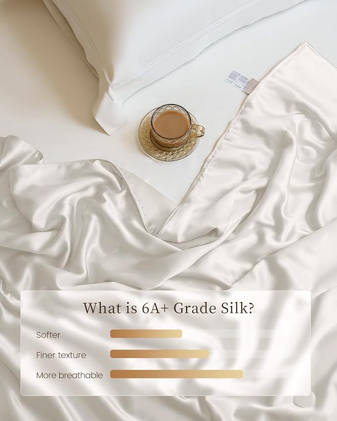 THXSILK Silk Blanket, 100% Mulberry Silk Cooling Throw, Soft and Lightweight Blanket for Bedroom, Sofa, Travel, All-Season (White, 53"x70")