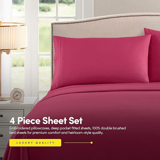 1500 Supreme Collection King Sheet Sets Fuschia - Luxury Hotel Bed Sheets and Pillowcase Set for King Mattress - Extra Soft, Elastic Corner Straps, Deep Pocket Sheets, King Fuschia