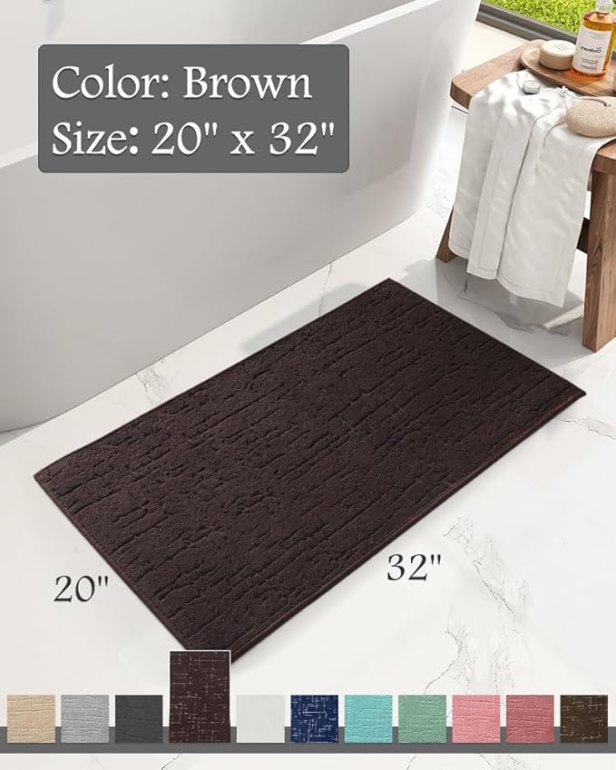 AMOAMI-Bath Mat-Absorbent Quick Dry Bathroom Floor Mats-Washable Rubber Backing Bath Mats for Bathroom Rugs Fit Under Door-Bath Rug for in Front of Sink Bathtub Shower Room, Brown 20''x32''