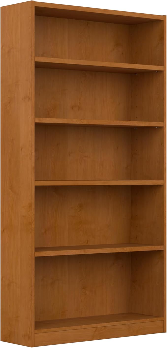 Bush Furniture Universal Tall 5 Shelf Bookcase in Natural Cherry