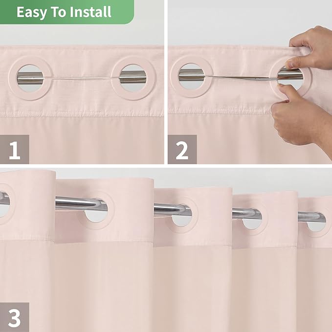 Blush No Hook Shower Curtain with Snap-in Fabric Liner Set,Slub Textured Fabric Shower Curtains for Bathroom,Hotel Style Modern Shower Curtain,Water Repellent & Washable,71x74(72)