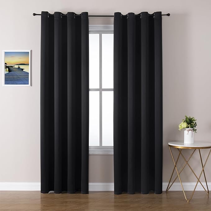 ChrisDowa Blackout Curtains 80 Inches Long 2 Panels Set for Living Room, Grommet Thermal Insulated Room Darkening Curtains for Bedroom (Black, 52 x 80 Inch)