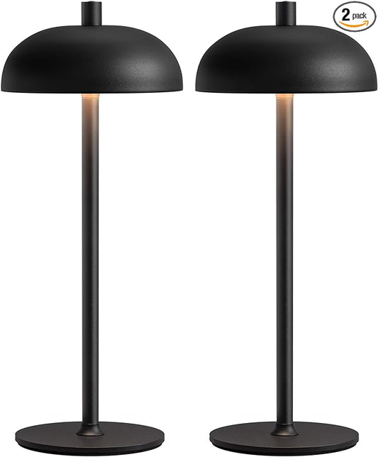 Cordless LED 12" Small Table Lamps Set of 2, Modern Portable Desk Lamp, 3 Color Dimming Rechargeable Battery Lights for Bedroom, Outdoor, Restaurant, Bedside, Baby Night Light, Gifts (Black)