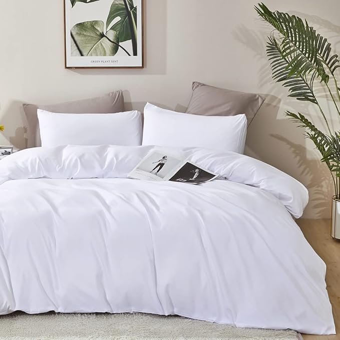 CLOTHKNOW White California King Comforter Set 3Pcs White Bedding Comforter Sets All Season Plain Bed Comforter and 2 x Pillow Cases