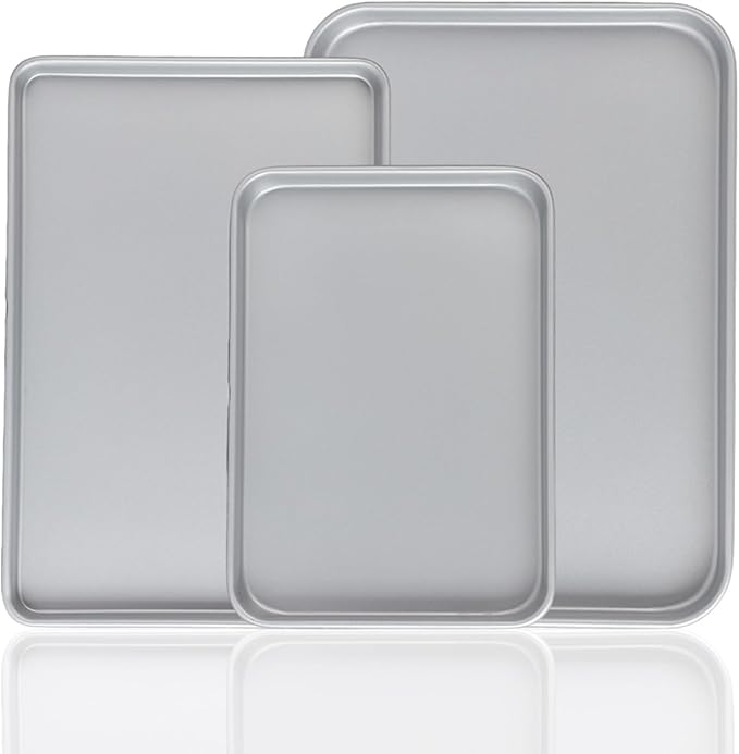 3-Piece Nonstick Baking Pans Set of 3 - Nonstick Rectangle Sheet Cake Pans, 13/11/9 Inch Metal Oven Tray for Cooking Jellyroll, Stackable Bakeware Set