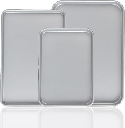 3-Piece Nonstick Baking Pans Set of 3 - Nonstick Rectangle Sheet Cake Pans, 13/11/9 Inch Metal Oven Tray for Cooking Jellyroll, Stackable Bakeware Set