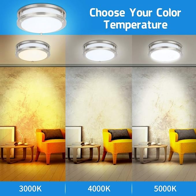 Drosbey 48W Dimmable LED Ceiling Light Fixture, Kitchen Light Fixtures, Flush Mount Ceiling Lights for Bedroom, Bathroom, 3000K/4000K/5000K Selectable, Super Bright 5000LM